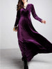 Velvet Long Sleeve V-neck Maxi Prom Dress
