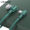 USAMS USB Type-C Cable Right-angle LED Light Indicator Braided Cable USB 2.0 480Mbps Data Sync Cord Line For Samsung Galaxy Note 20 S20 Ultra Huawei