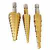 3pcs HSS 1/4 Inch Hex Shank Titanium Coated Step Cone Drill Bit Set in Pouch