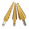 3pcs HSS 1/4 Inch Hex Shank Titanium Coated Step Cone Drill Bit Set in Pouch
