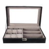 Glass Watch Storage Box PU Leather Solid Wooden Case