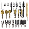 Drillpro 23Pcs Woodworking Chamfer Countersink Drill Bit Set 6Pcs 1/4 Inch Hex 5 Flute 90 Degree Countersink Drill Bits 7Pcs Three Pointed Countersink Drill Bit 8Pcs Wood Plug Cutter and Automatic