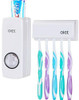 Automatic Toothpaste Dispenser with Wall Mount Toothbrush Holder Toothpaste Squeezer with 5 Brushes Set Kids Hands Free Toothpaste Dispenser for Shower Bathroom Sink (M, White)