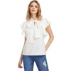 SheInes Bow Tie Front Flutter Sleeve Blouse Summer Blouses for Women White Cap Sleeve Tie Neck Blouse