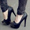 SHOFOO shoes,Novelty fashion women's shoes, rivet decoration, about 14 .5 cm high-heeled boots, round toe pumps. SIZE: 34-45