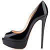 Women Sexy Peep Toe Platform Pumps Black Nude Patent leather super High Dress Shoes Woman Slip on Party Heels Wedding Shoes 2020