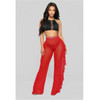 Women Lace See Through High Waist Flared Trouser Beach Summer Holiday Mesh Cover Up Pants Ruffles Trousers Elegant High Waist