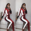 2018 Autumn New Women Casual Tracksuit Short Long Sleeve Sweatsuit Crop Tops And Pants Two Piece Sets Female Stripe Outfit