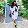 Loose White Shirt Dress Women Casual Streetwear Dress Autumn Half Sleeve Print Character Turn Down Collar Button Shirt Dress Loose White Shirt Dress Women Casual Streetwear Dress Autumn Half Sleeve Print Character Turn Down Collar Button Shirt Dress