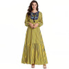 2019 Muslim Dress Women 4XL Islamic Clothing Moroccan Kaftan Yellow Stripe Embroidery Flower Robe Dubai Abaya Turkish Clothes