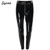 Women Sexy PU FAUX LEATHER PANTS Punk Rock Open Crotch Zipper Black Skinny High Waist Female Trousers Tight Push Up Night Club