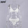 Gagaopt Women Lingerie Sets Sexy Solid Transparent Floral Lace Bra Fashion See Through Patchwork Briefs