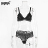 Gagaopt Women Lingerie Sets Sexy Solid Transparent Floral Lace Bra Fashion See Through Patchwork Briefs