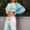 Yissang Tie Dye Cotton Summer 2 Piece Set Women Hoodie Crop Top And Long Pant Set TrackSuit Sexy Two Piece Set Casual Clothing