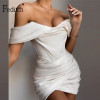Feditch white short dress women off shoulder bodycon summer dresses Ruched Elegant female slim mini party night club 2020 dress Feditch white short dress women off shoulder bodycon summer dresses Ruched Elegant female slim mini party night club 2020 dress