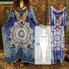 2020 New Plus Size Women Summer Beach Wear Kaftan Maxi Dress Cotton Tunic Bohemian Printed Batwing Sleeve Long Dress Sarong N773