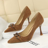 Elegant Suede Women Pumps High Heels Rhinestone Flower Wedding Shoes Bigtree Design Pointed Toe High Heels Shoes 9.5CM Heel