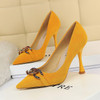 Elegant Suede Women Pumps High Heels Rhinestone Flower Wedding Shoes Bigtree Design Pointed Toe High Heels Shoes 9.5CM Heel