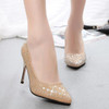 Spring Women Crystal High Heels Flock Pointed Toe Pumps Female Shallow Boats Sexy Thin Heels Wedding Party Ladies Footwears