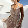 2018 Party dresses Sexy Dresses Women Backless Halter Black Gold Mini Dress Party Tassel Summer Dress Women Club Wear