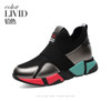 LycraKington 6593 Round head flat low-top shoes Elastic band color matching sneakers Waterproof platform women's shoes