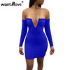 Wantmove ribbed sexy club women 2018 summer dress off the shoulder V neck fashion bodycon elegant mini dresses for women JZ101