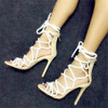 Handmade New arrival Ribbon Lace Up Women Ankle Boots Sexy High Heel Open Toe Cut Out Strappy Gladiator Heels Summer Booties