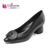 Women Plus Size Genuine Leather Elegant Pumps Universe 4.5-9 Black Silver Thick High Heels 1.97" Shoes Dress Pointed Toe G028