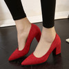 Pumps 2018 Pointed high-heeled shoes with heel with a shallow mouth female red bride shoes black wild suede shoes