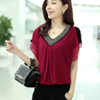 Summer Women Blouses Shirts 2018 New Elegant Short Sleeve Fake Two Pieces V-Neck Chiffon Beading Blouse Casual Ladies Shirt Tops