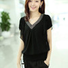 Summer Women Blouses Shirts 2018 New Elegant Short Sleeve Fake Two Pieces V-Neck Chiffon Beading Blouse Casual Ladies Shirt Tops