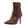Women Leopard High Heel Ankle Boots Sexy Pumps Toe Pointed Boots Shoes High Heel
