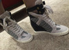 Super Hot Gray Suede Leather Patchwork Women Fashion Wedge Sneakers Mesh Cut Out Ladies Inside Heel Casual Shoes Lace Up Shoes