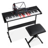 Electronic Keyboard - Key Electronic Keyboard w/ Light-Up Keys, 3 Teaching Modes, H-Stand, Stool, Headphones - Black