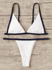 Knit Contrast Binding Triangle Top With Thong Bikini Set