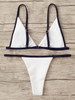 Knit Contrast Binding Triangle Top With Thong Bikini Set