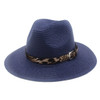 Unisex Straw Panama Fedora Sun Hat Wide Brim-with leopard print ribbon-assorted colors available