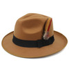 Vintage Neutral Wool Derby Cap Feather Hat