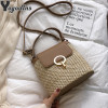 Casual Chains Straw Bucket Bags Women Summer Messenger Bag Rattan Bags Beach Lady Travel Purses and Handbags Shoulder Bag Bolsa