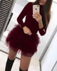 Buttoned Long Sleeve Solid Spliced Mini Dress Women Sexy Party Dress