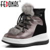 FEDONAS Brand Women Wool Ankle Boots Winter Warm Short Boots Genuine Leather Office Casual Shoes Woman Flats Platform Boots