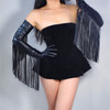 TECH LONG GLOVES Faux Leather PU 28" 70cm Black Extra Long Fringe Tassel Arms Women's Gloves Touchscreen WPU168