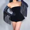 TECH LONG GLOVES Faux Leather PU 28" 70cm Black Extra Long Fringe Tassel Arms Women's Gloves Touchscreen WPU168