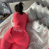 WannaThis Women's Long Sleeve V-Neck Button Bodysuit - Stylish Slim Fit Casual Sporty Jumpsuit with Autumn Embroidery Design