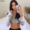 Nibber Simple College Style Female V Neck Crop Tops Fall Vogue Korean Street Hook Buckle Tshirt Casual Activity Woman Basic Tees