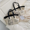 Simple Zipper Canvas Tote Bag Print Letter Handmade Canvas Shopping Bag School Books Trip Bag Large Capacity Women Shopping Bags
