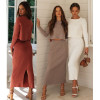 2020 Two Piece Set Women Skirts Long Sleeve Crop Tops+Pencil Skirt Set for Female Sweater+Knitted Skirt Set Autumn Suit 2020 Two Piece Set Women Skirts Long Sleeve Crop Tops+Pencil Skirt Set for Female Sweater+Knitted Skirt Set Autumn Suit