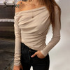 Simplee Casual one shoulder women top Summer long sleeve t-shirt female tops Sexy asymmetric slim solid ladies tops shirts 2020