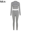 Kliou fashion tracksuit women turtleneck full sleeveless crop top+leggings matching set stretchy sporty fitness casual outfits