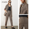 AMII Minimalism Autumn Vintage Women's Suit Olstyle Plaid Lapel Autumn Coat Causal High Waist Female Pants 12030294